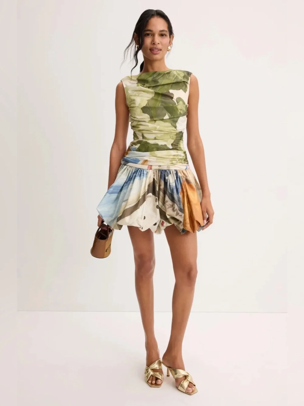 Acler Nershall Floral-Print Mini Dress in Green, Blue & Orange - Picture 6 of 10